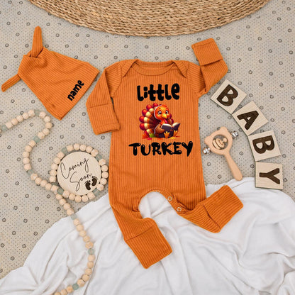 Little Turkey Thanksgiving Bodysuit Set: My First Thanksgiving Outfit with Cartoon Turkey Reading a Book, Autumn Gender Reveal, Fall Baby Shower Clothes, Pumpkin 139