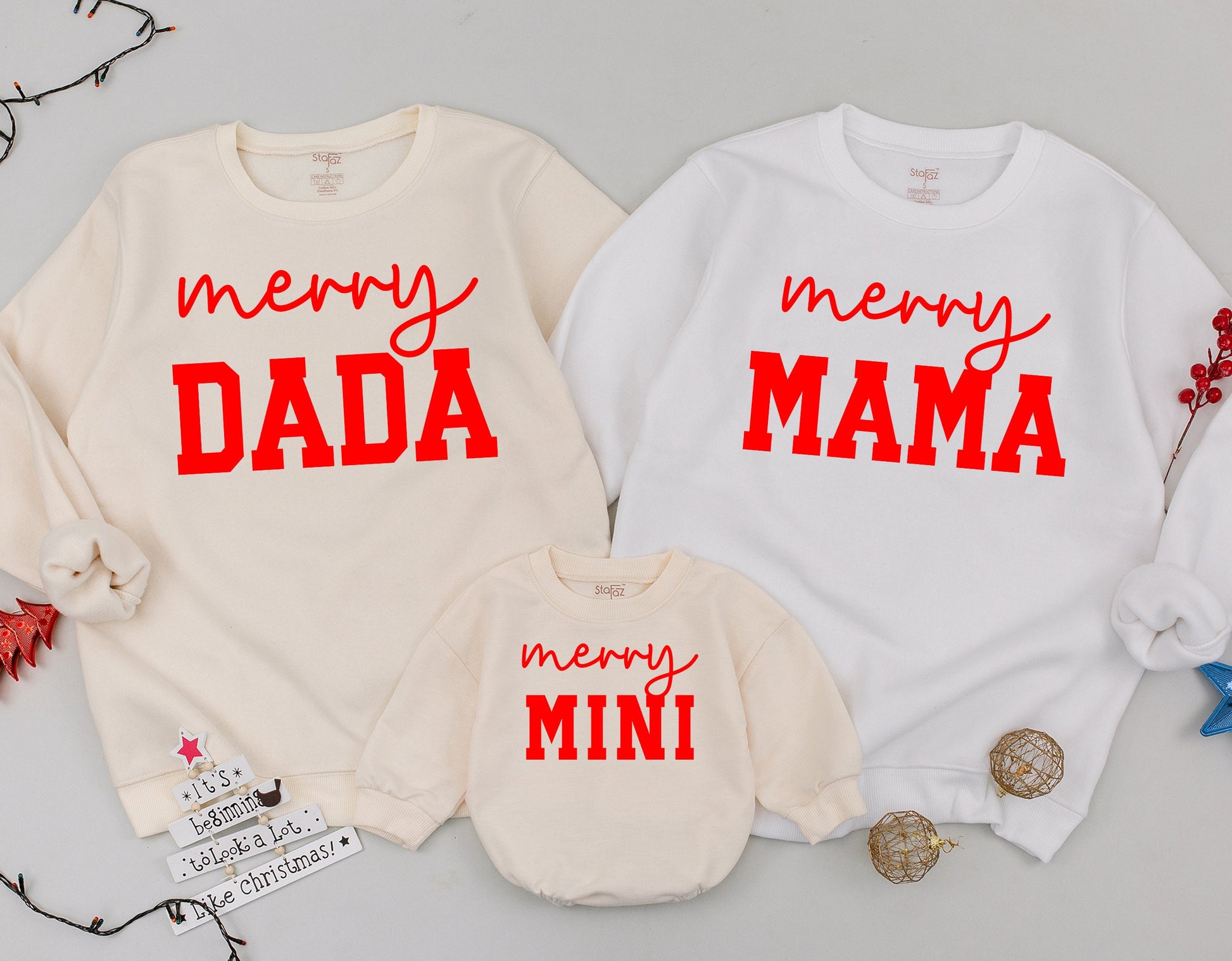 Matching Family Christmas Sweatshirts: Merry Mama & Mini Festive Set