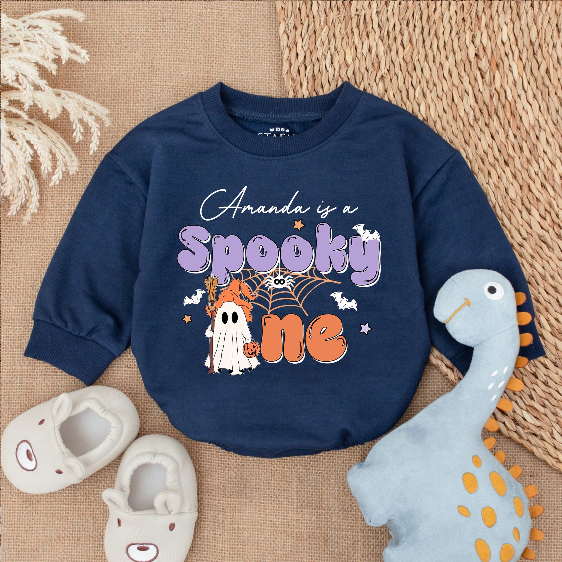 Personalized Cute Ghost Halloween Romper, Pumpkin Baby Outfit