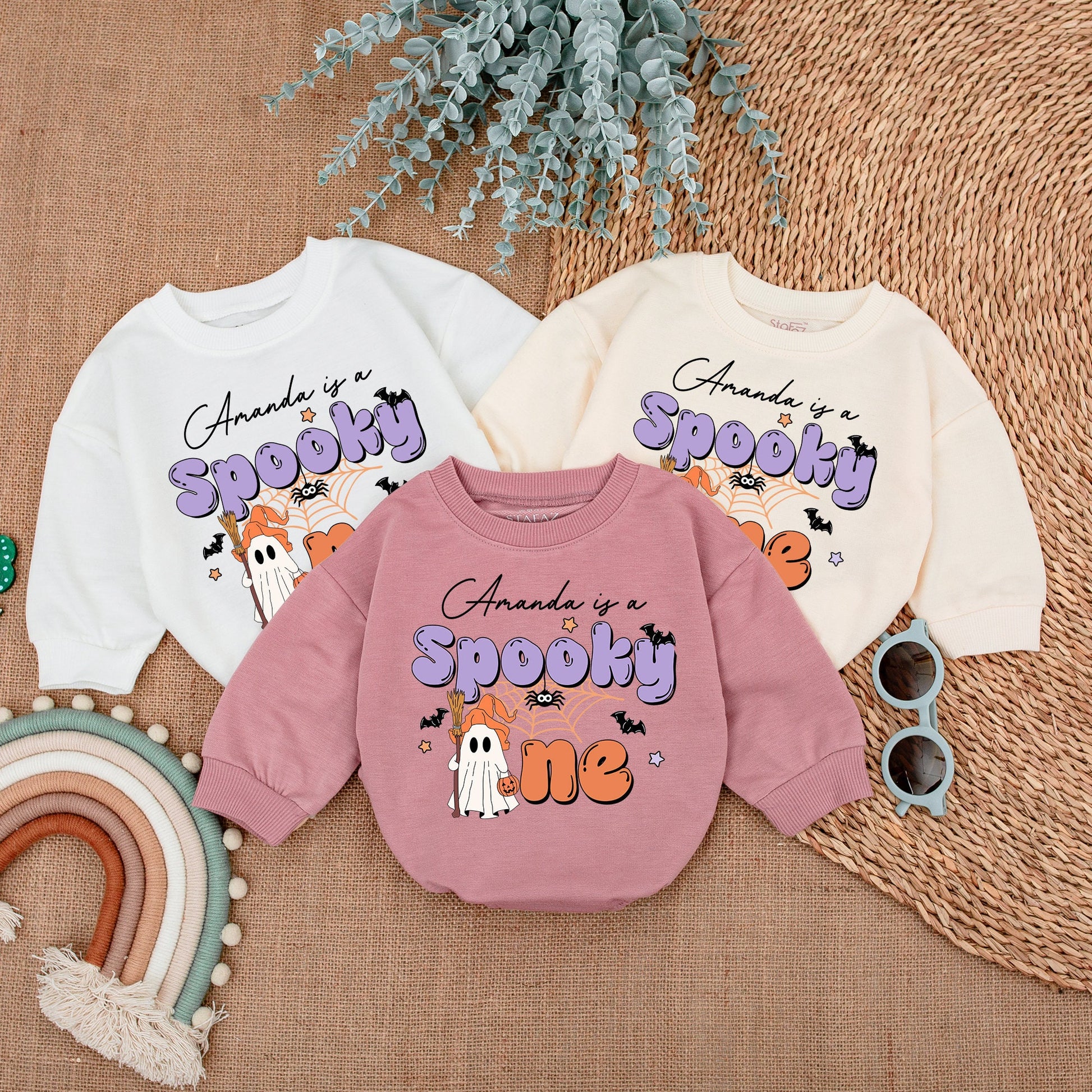 Personalized Cute Ghost Halloween Romper, Pumpkin Baby Outfit