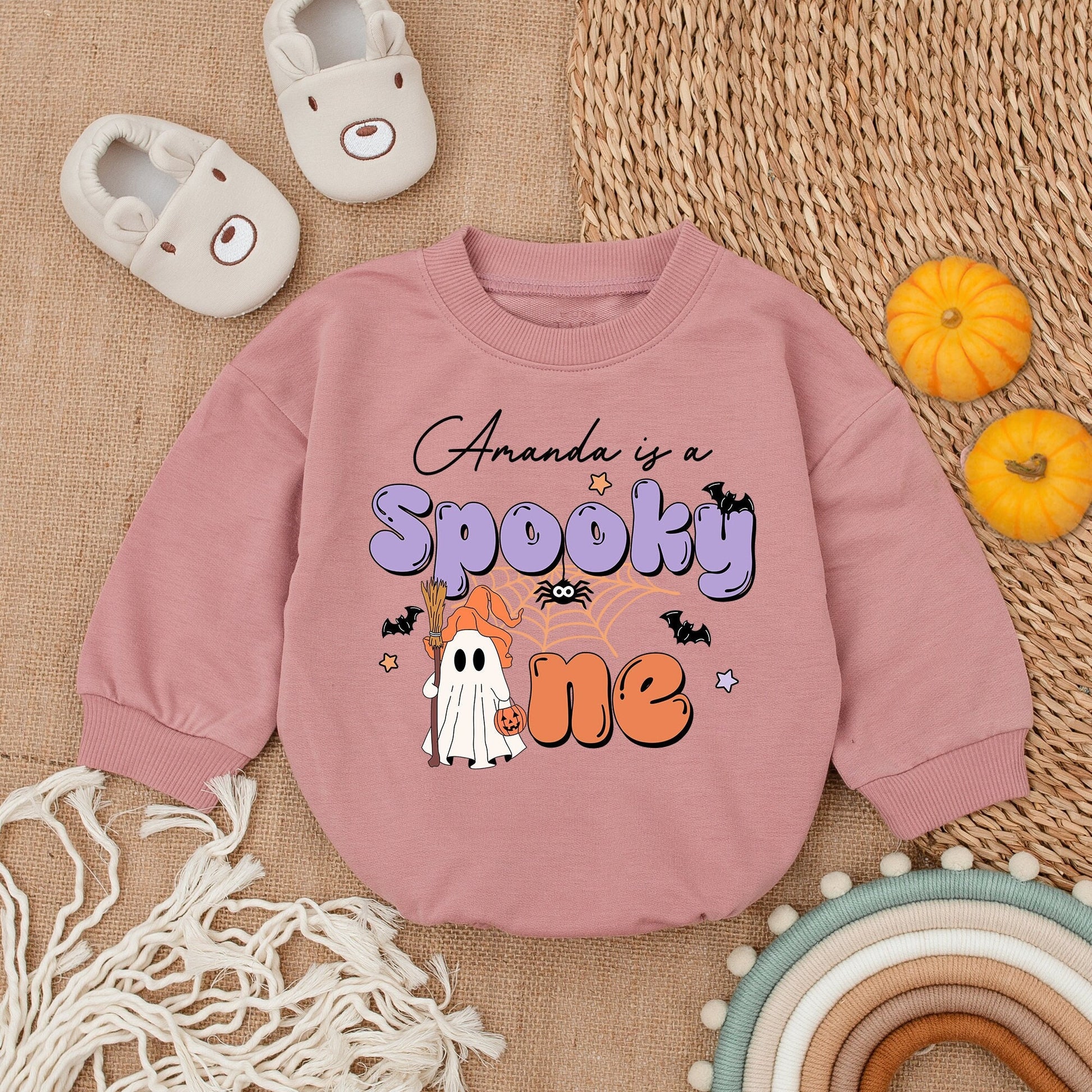 Personalized Cute Ghost Halloween Romper, Pumpkin Baby Outfit