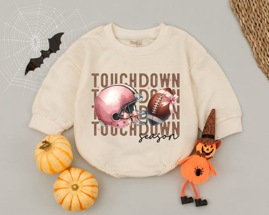 Fall Baby Girl Romper: Pink Football Bodysuit & Toddler Sweatshirt