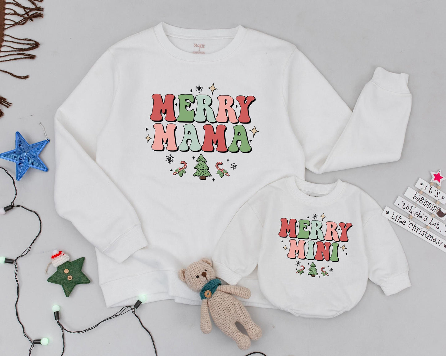 Vintage Christmas Mama & Mini Matching Family Sweatshirts Outfit Set