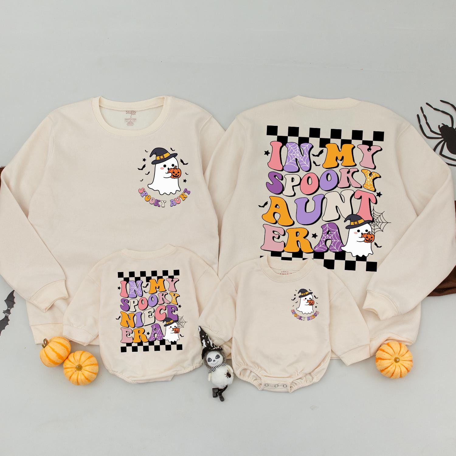 Spooky Auntie & Niece Retro Halloween Sweaters - Custom Family Outfits