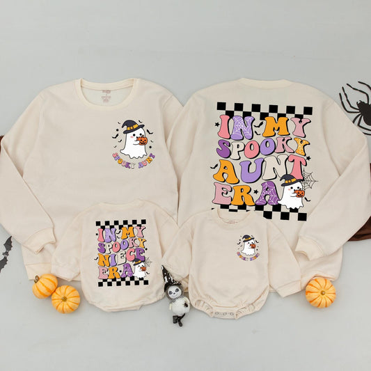 Spooky Auntie & Niece Retro Halloween Sweaters - Custom Family Outfits