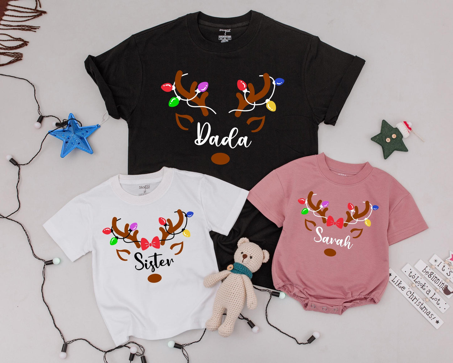 Matching Reindeer Christmas Shirts: Personalized Family Holiday Outfit