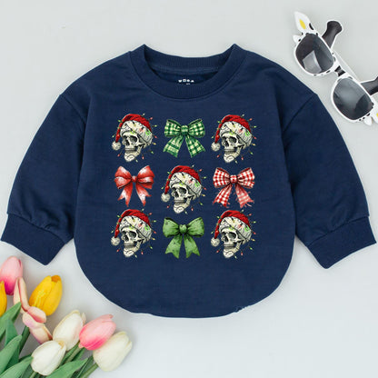 Funny Baby Christmas Romper: First Holiday, Retro Skeleton Bow 
