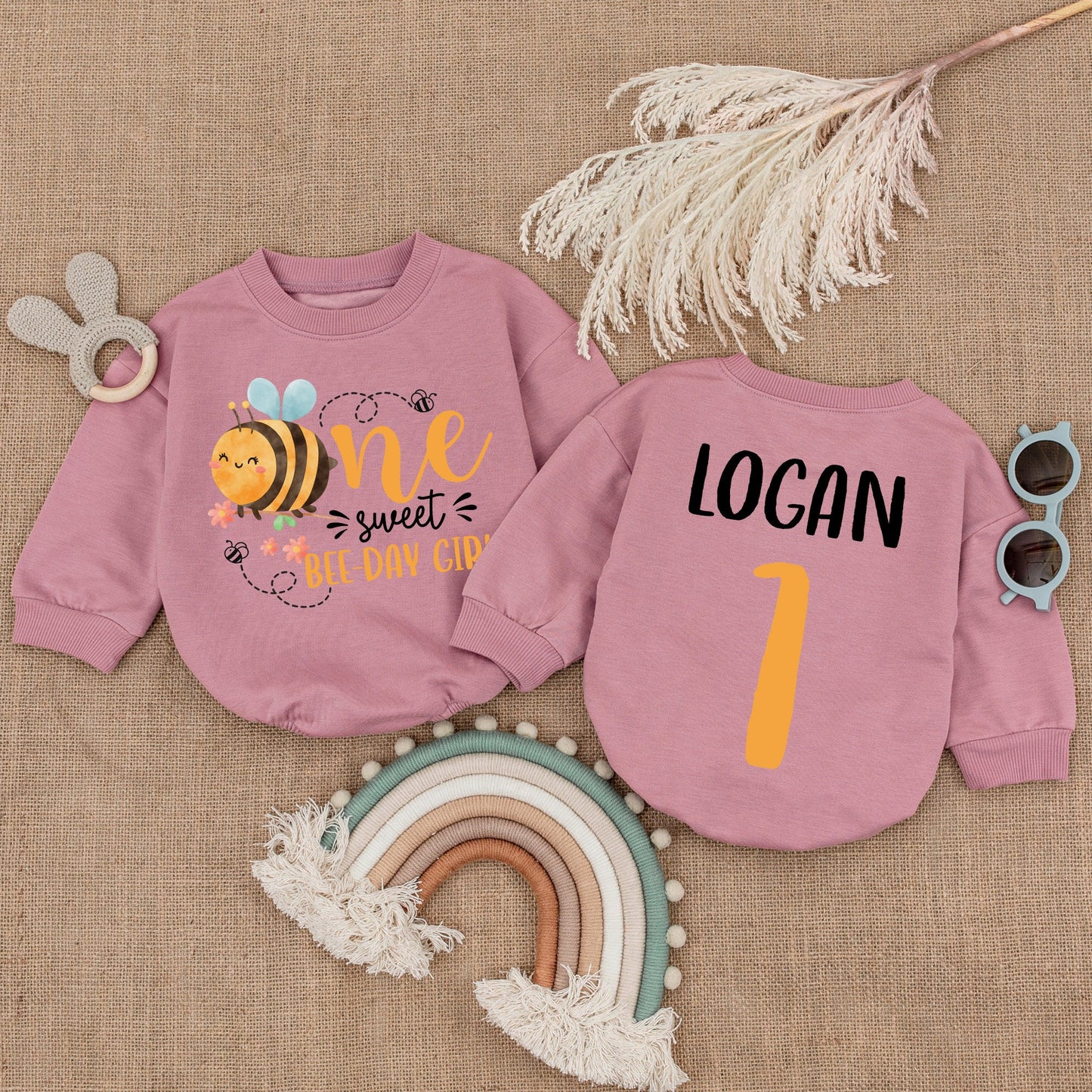 Custom One Sweet Bee-day Girl Baby Romper, 1st Birthday Outfit, Honey Bee Baby Girl Clothes, First Bee Day Bodysuit, Cute Baby Gift