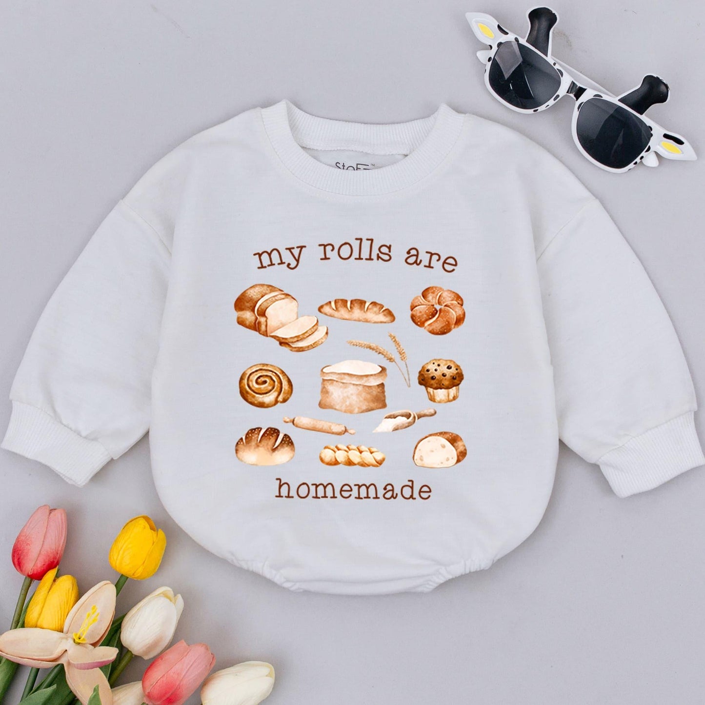 Homemade Rolls Retro Baby Romper - Thanksgiving Baby Bodysuit Baking Outfit, Funny Fall Clothes, Baby Shower Gift, Retro Bread Baby Clothes