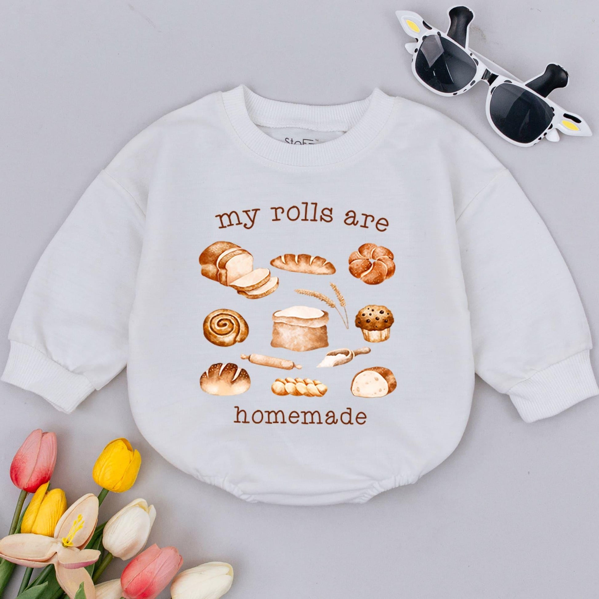Homemade Rolls Retro Baby Romper - Thanksgiving Baby Bodysuit Baking Outfit, Funny Fall Clothes, Baby Shower Gift, Retro Bread Baby Clothes
