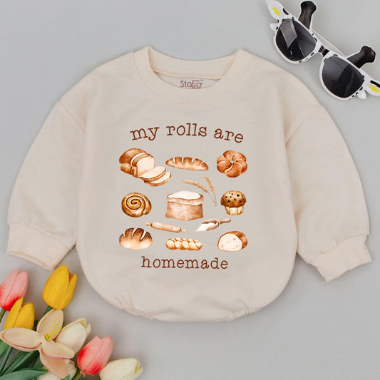 Homemade Rolls Retro Baby Romper - Thanksgiving Baby Bodysuit Baking Outfit, Funny Fall Clothes, Baby Shower Gift, Retro Bread Baby Clothes
