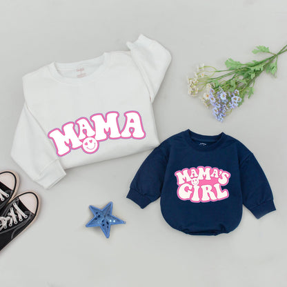 Retro Mama and Me Matching Sweatshirts: Girl Mama's Girl Outfits with Heart Eyes Smiley, Fall Family Style, Baby Shower Gift Sets, Mom and Daughter