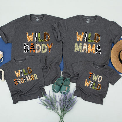 Wild One Safari Animal Print Family Matching Birthday T-Shirts for 1st Birthday Party Mommy Daddy Sister Toddler Outfit
