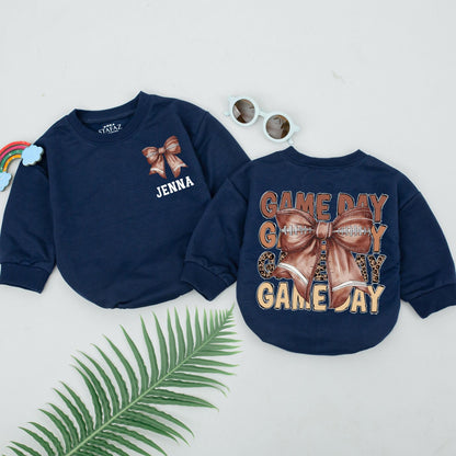 Personalized Baby Girl Football Romper - Natural Bubble Game Day Outfit