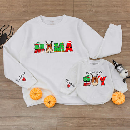 Retro Mama & Son Matching Xmas Outfit | Custom Baby Romper Gift  