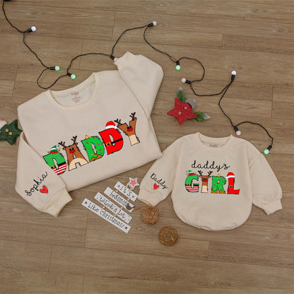 Matching Daddy & Daughter Retro Christmas Sweatshirt & Baby Romper