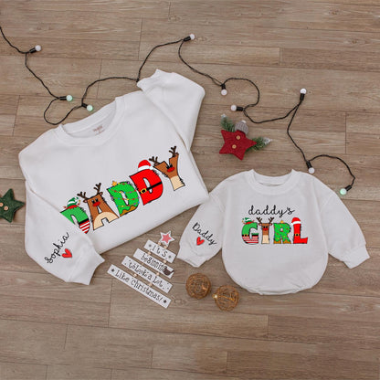 Matching Daddy & Daughter Retro Christmas Sweatshirt & Baby Romper