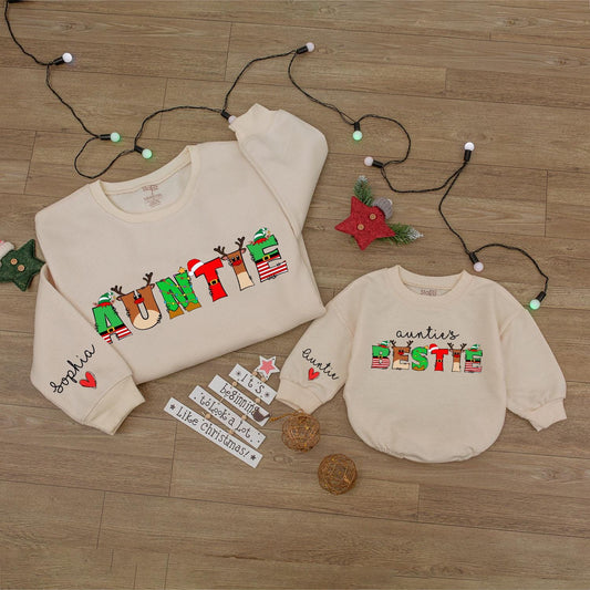 Matching Auntie & Niece Christmas Sweatshirt, Custom Baby Romper