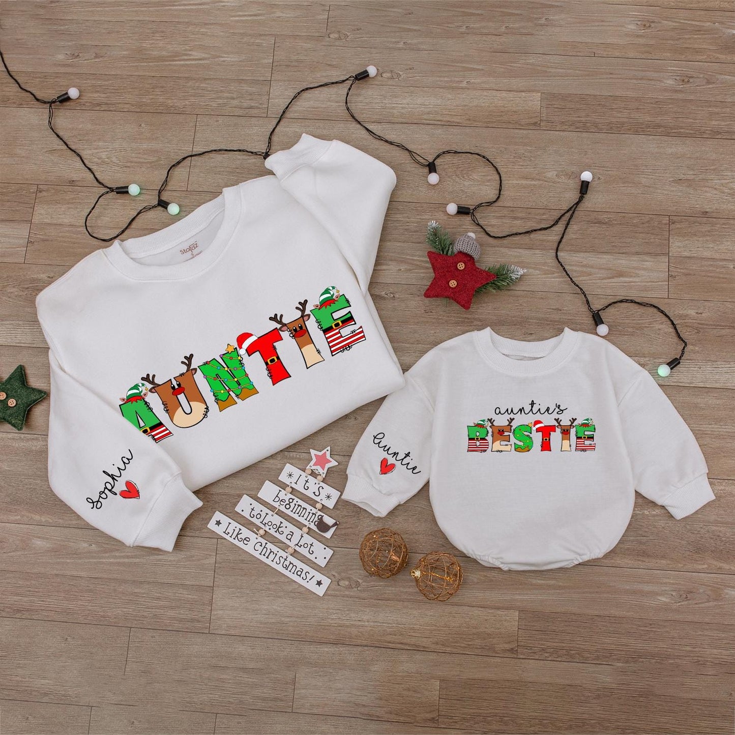 Matching Auntie & Niece Christmas Sweatshirt, Custom Baby Romper