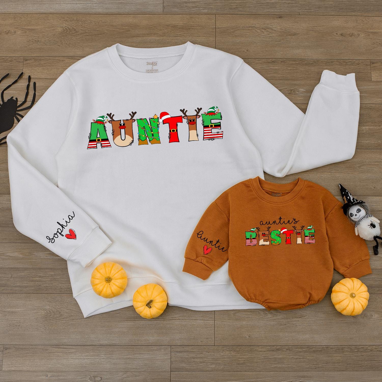 Matching Auntie & Niece Christmas Sweatshirt, Custom Baby Romper