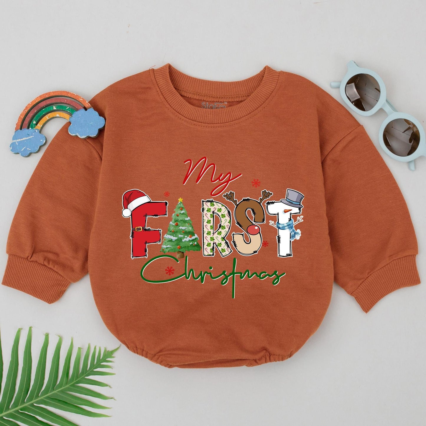 Custom Baby Christmas Romper, 1st Xmas Bodysuit, Gender Neutral Gift