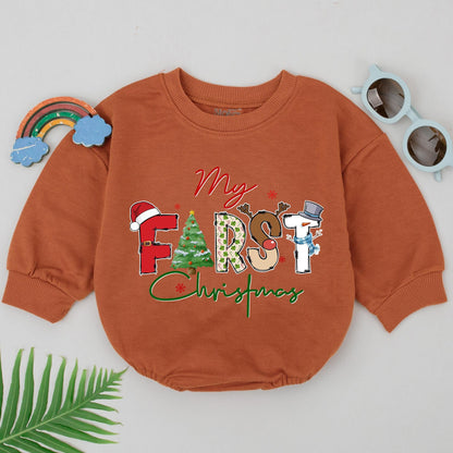 Custom Baby Christmas Romper, 1st Xmas Bodysuit, Gender Neutral Gift