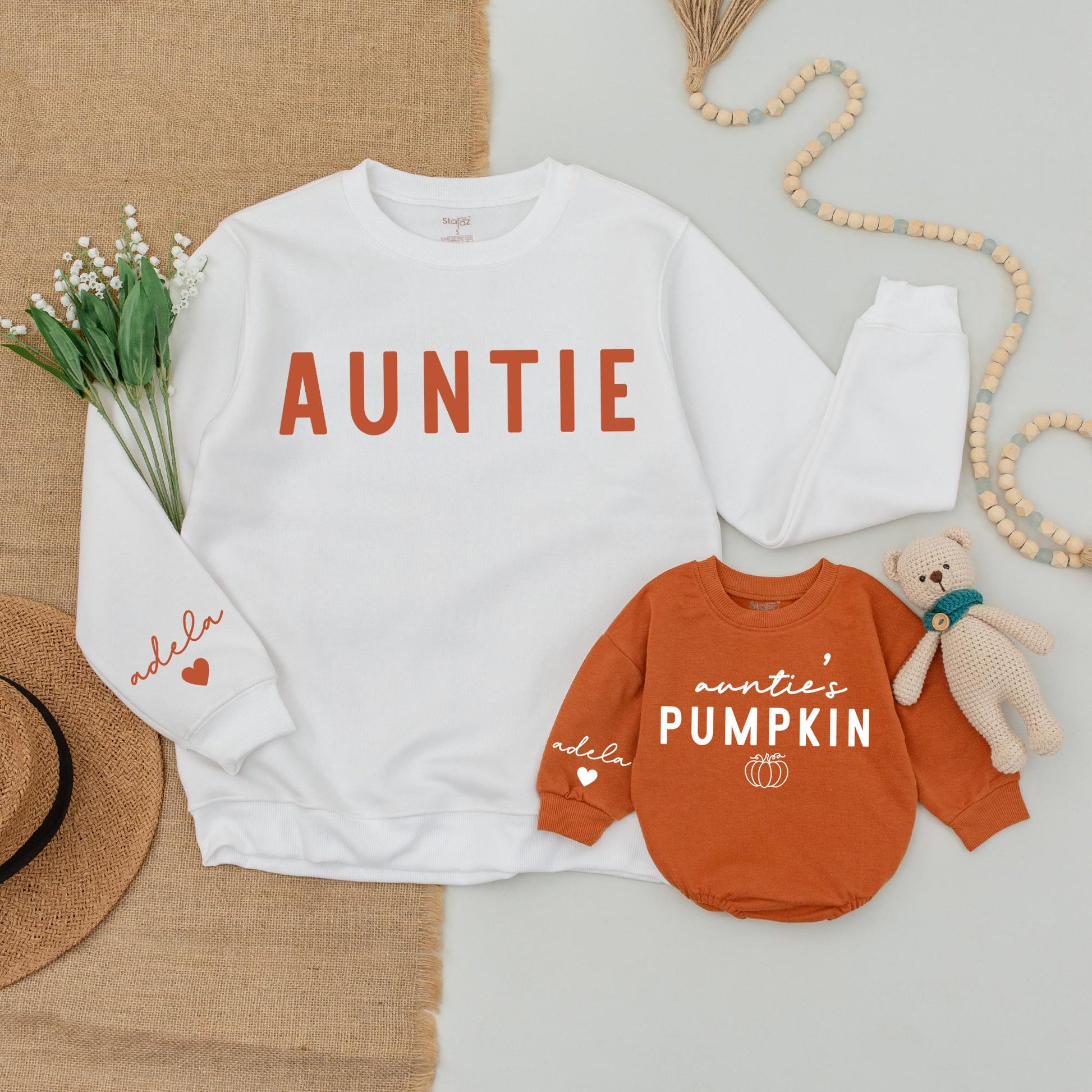 Auntie & Me Pumpkin Outfits: Fall Sweatshirts and Baby Bodysuits