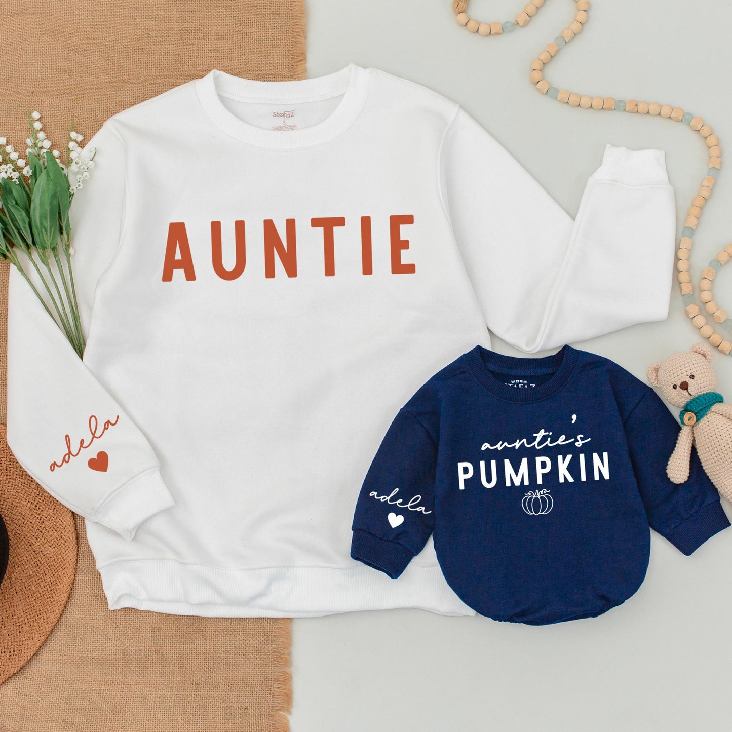 Auntie & Me Pumpkin Outfits: Fall Sweatshirts and Baby Bodysuits