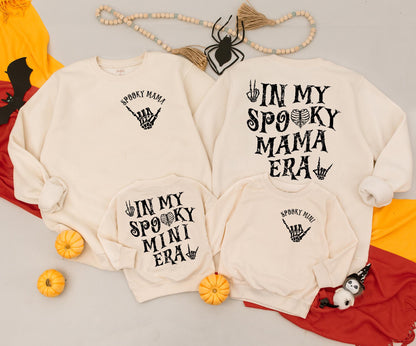 Spooky Mama & Mini Era Matching Sweatshirts Retro Skeleton Hand Halloween Family Outfits Cozy Spooky Season Gift