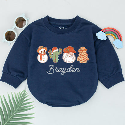 Custom Western Christmas Romper: 1st Holiday Outfit for Babies