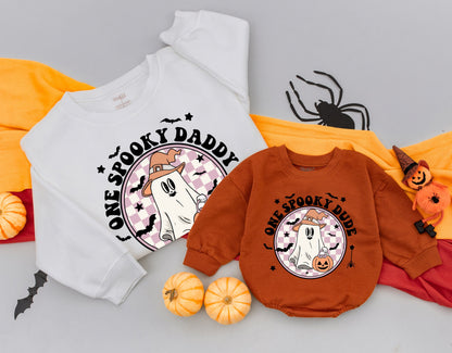 Personalized Spooky Dude Retro Ghost Halloween Sweatshirt Mommy and Me Spooky One