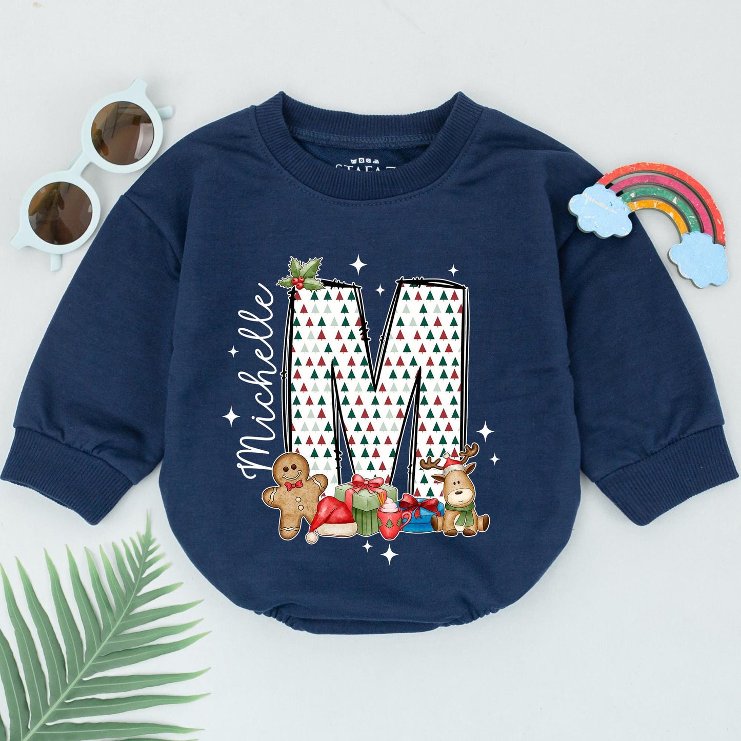 Custom Name Christmas Romper: Baby's 1st Xmas, Birthday Gift