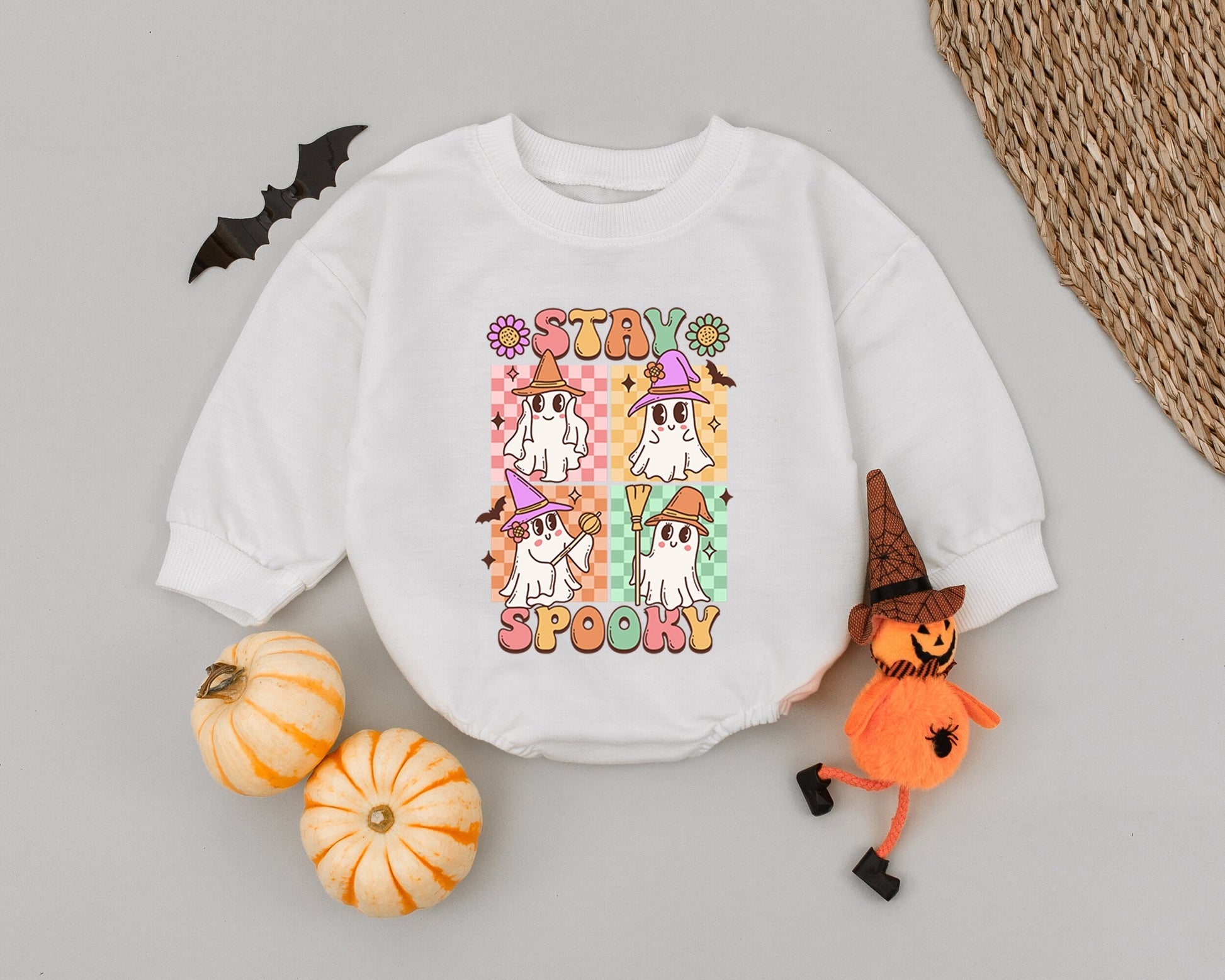 Groovy Retro Ghost Bubble Romper - Perfect for Baby’s First Halloween  