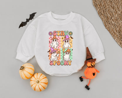 Groovy Retro Ghost Bubble Romper - Perfect for Baby’s First Halloween  