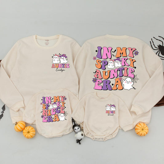 Retro Halloween Auntie & Niece Sweaters - Spooky Custom Family Outfit