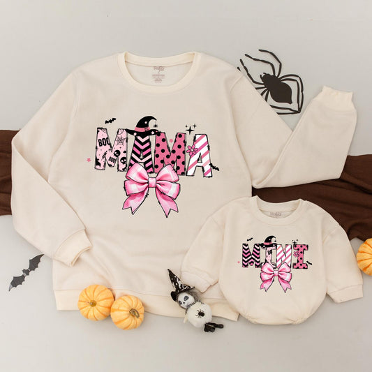 Matching Halloween Mama & Mini Outfits, Pink Varsity Coquette Bows