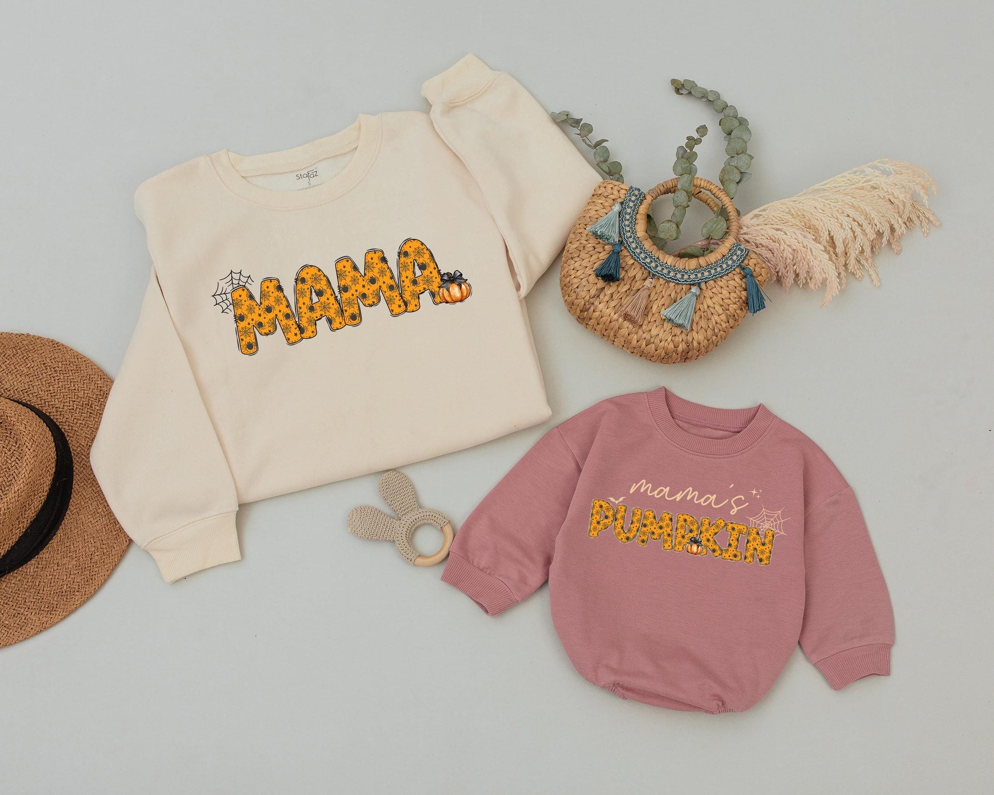 Pumpkin Family Fall Sweatshirts: Matching Mom and Baby Halloween Outfit