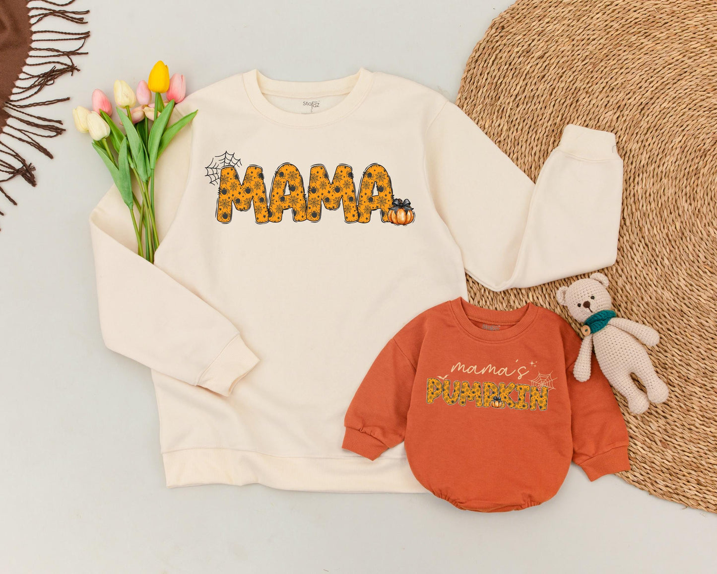 Pumpkin Family Fall Sweatshirts: Matching Mom and Baby Halloween Outfit