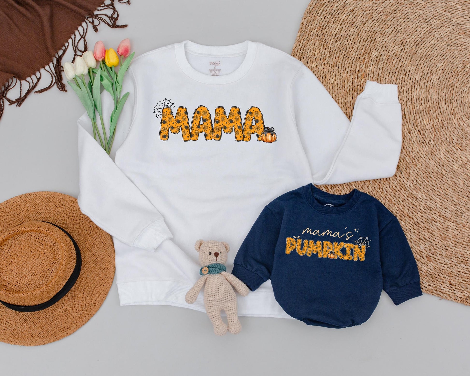 Pumpkin Family Fall Sweatshirts: Matching Mom and Baby Halloween Outfit