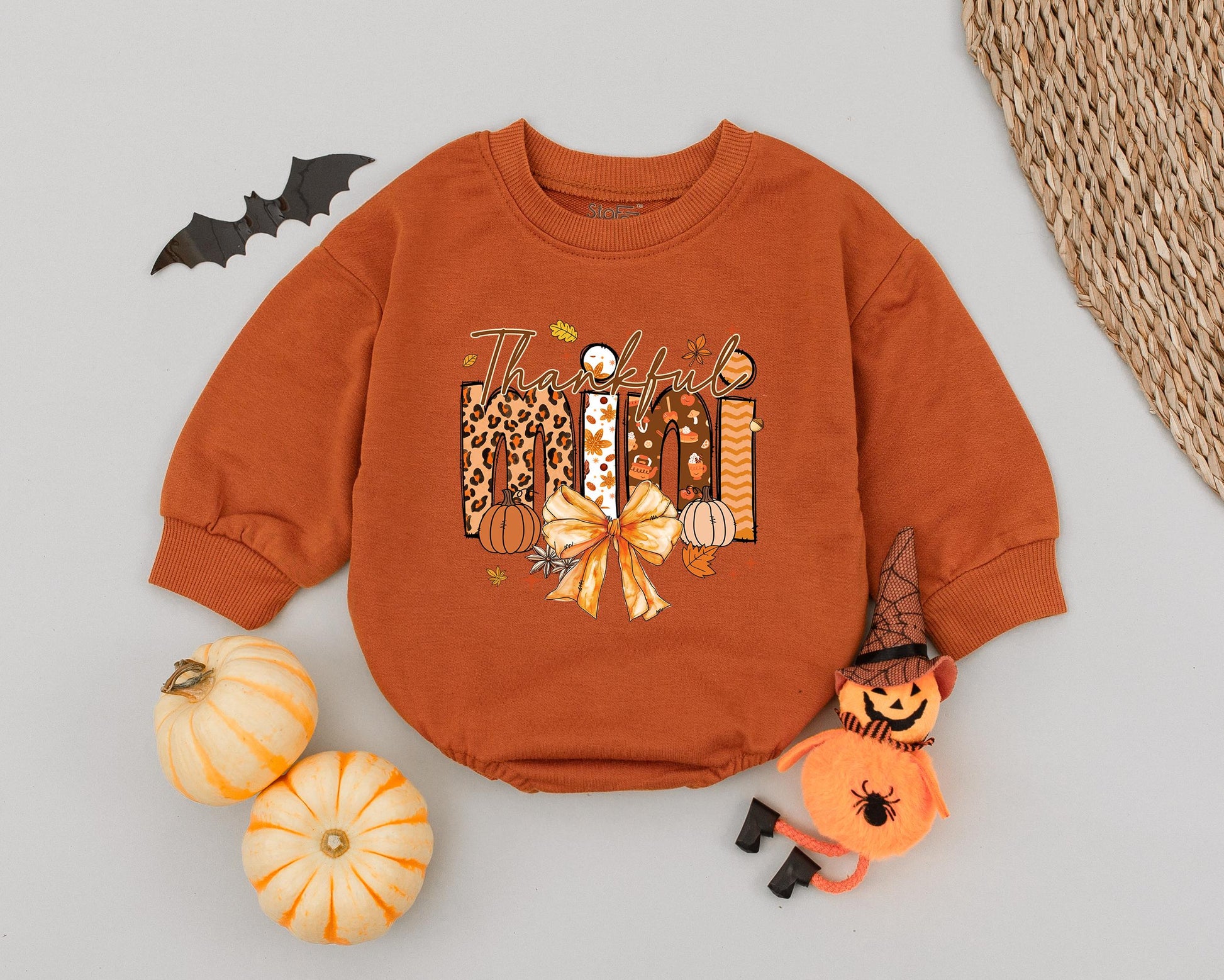 Retro Thanksgiving Mom & Me Sweaters: Coquette Fall Baby Romper