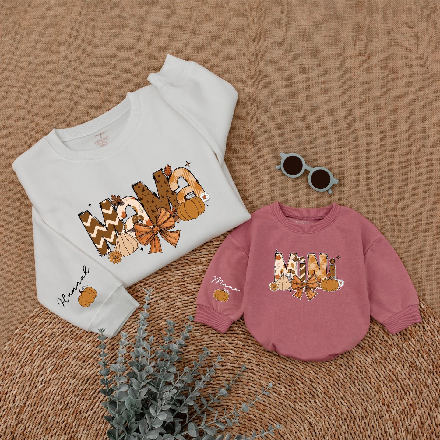 Matching Mommy & Me Fall Sweatshirts - Custom Name Thanksgiving Set