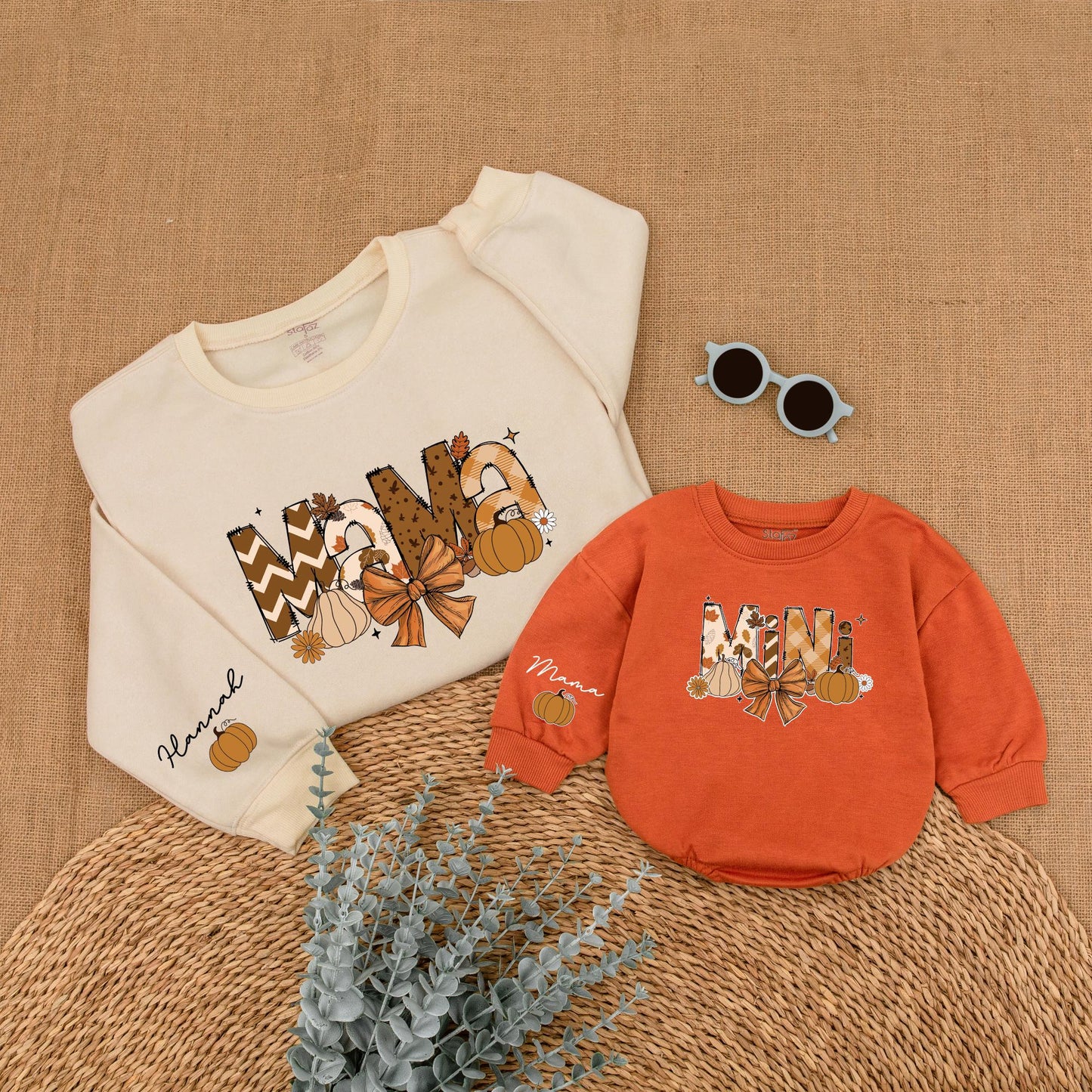 Matching Mommy & Me Fall Sweatshirts - Custom Name Thanksgiving Set