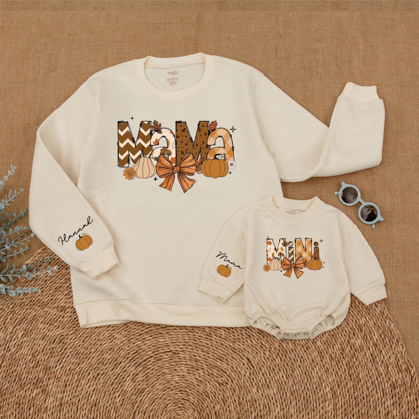 Matching Mommy & Me Fall Sweatshirts - Custom Name Thanksgiving Set