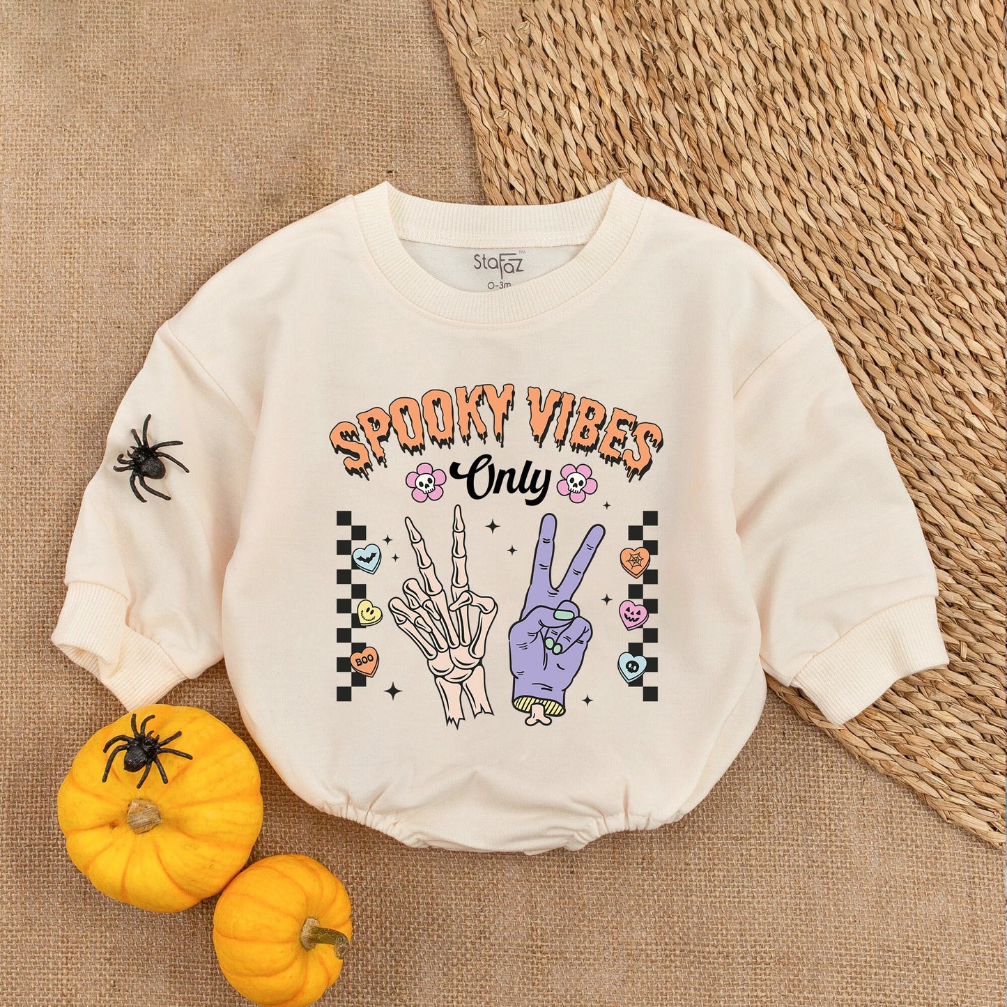 Spooky Vibes Only Halloween Baby Girl Bodysuit First Halloween Outfit Cute Vintage Skull Flowers Romper Bubble