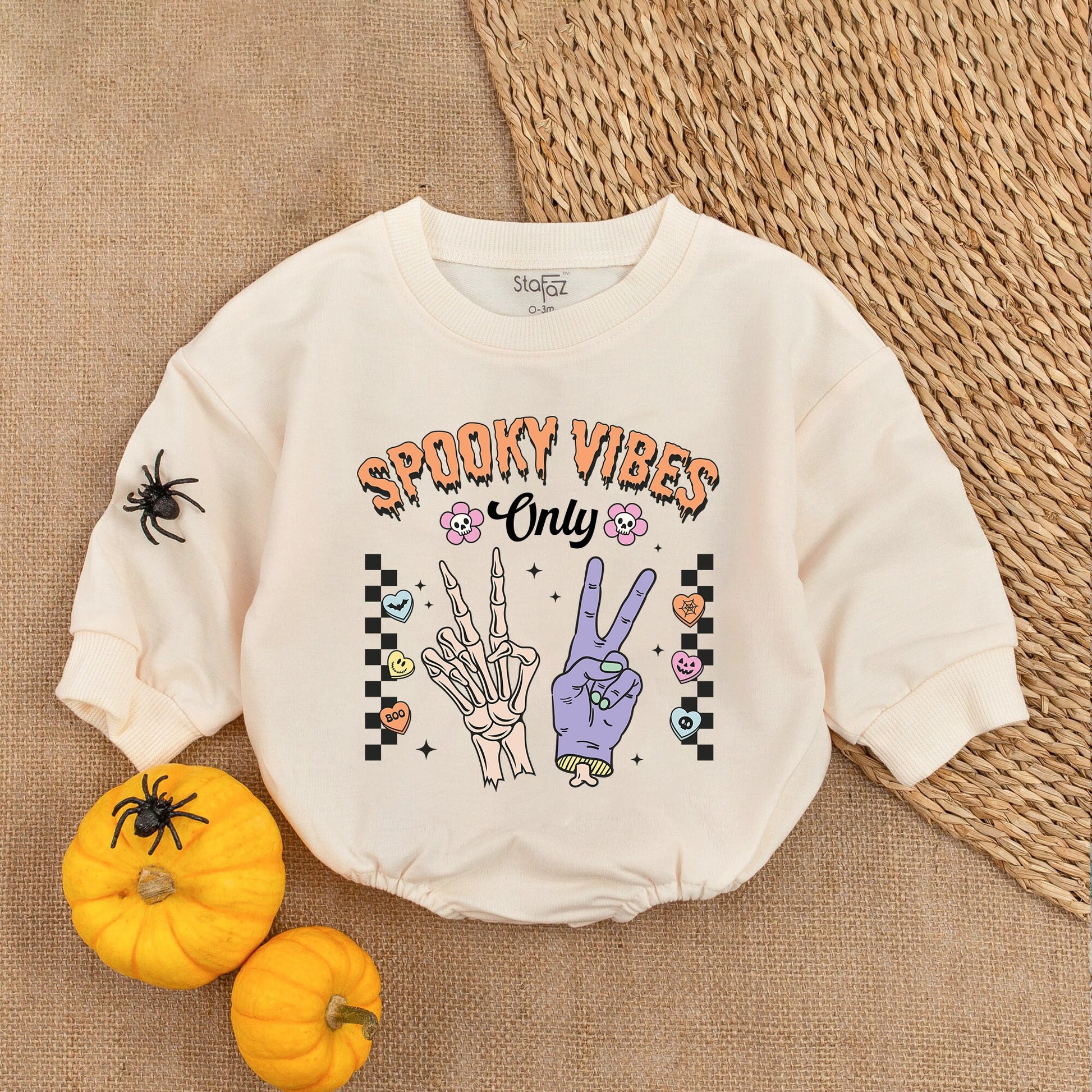 Spooky Vibes Only Halloween Baby Girl Bodysuit First Halloween Outfit Cute Vintage Skull Flowers Romper Bubble