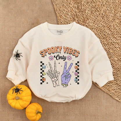 Spooky Vibes Only Halloween Baby Girl Bodysuit First Halloween Outfit Cute Vintage Skull Flowers Romper Bubble
