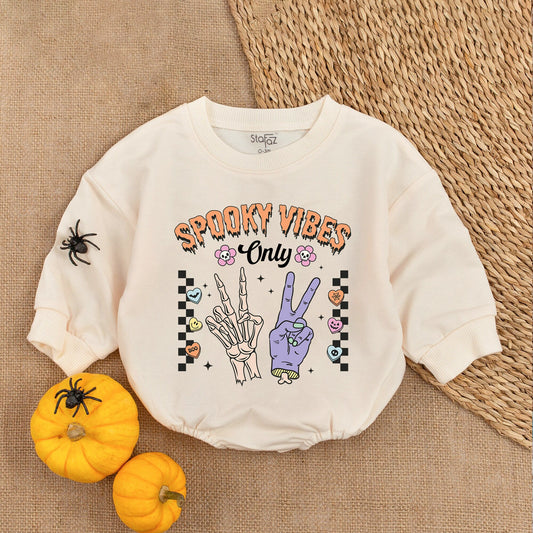Spooky Vibes Only Halloween Baby Girl Bodysuit First Halloween Outfit Cute Vintage Skull Flowers Romper Bubble