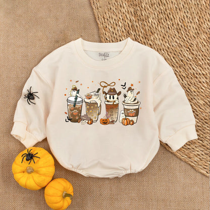 Spooky Coffee Western Romper - First Halloween Baby Outfit