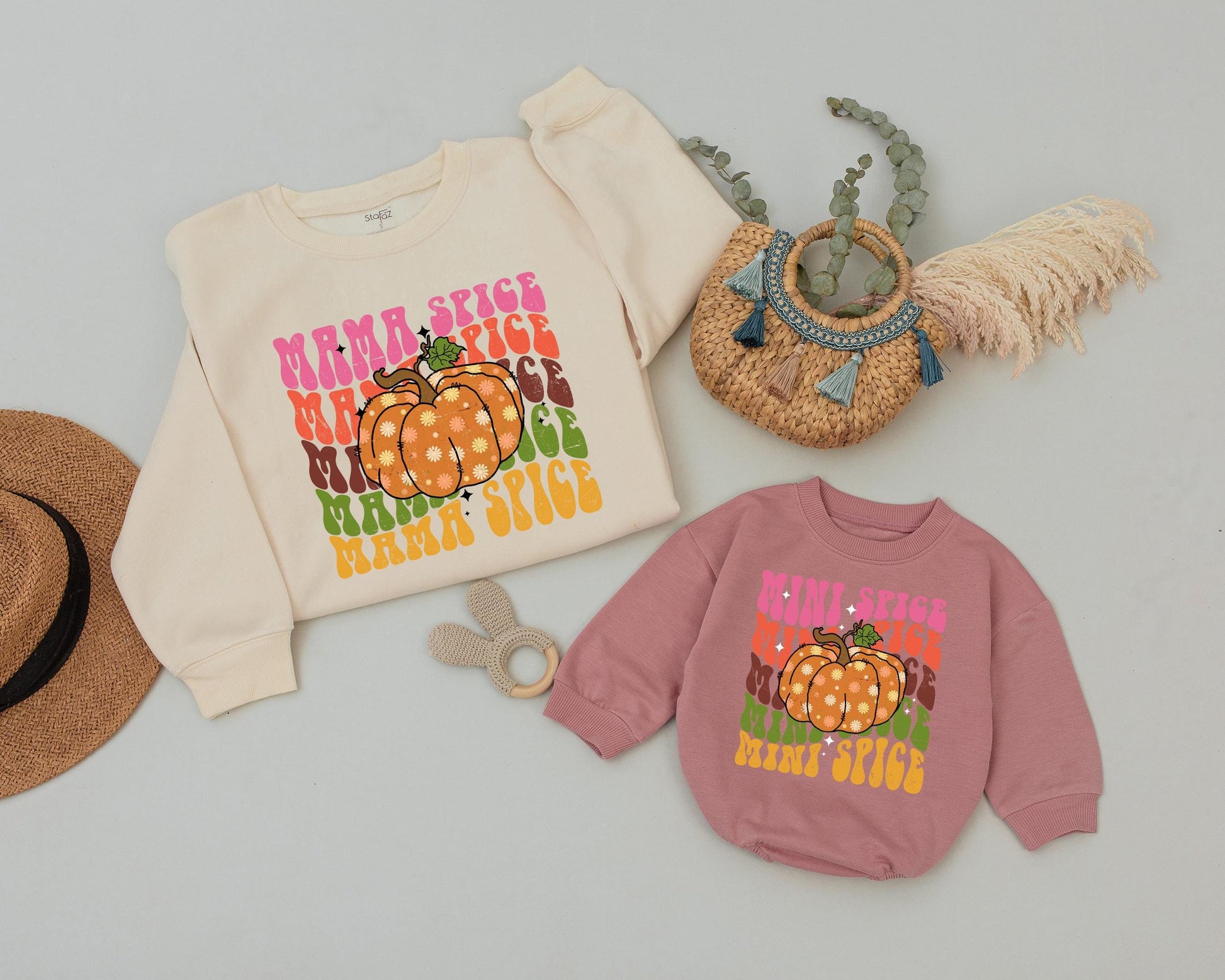 Retro Halloween Pumpkin Spice Matching Family Mama & Mini Sweaters