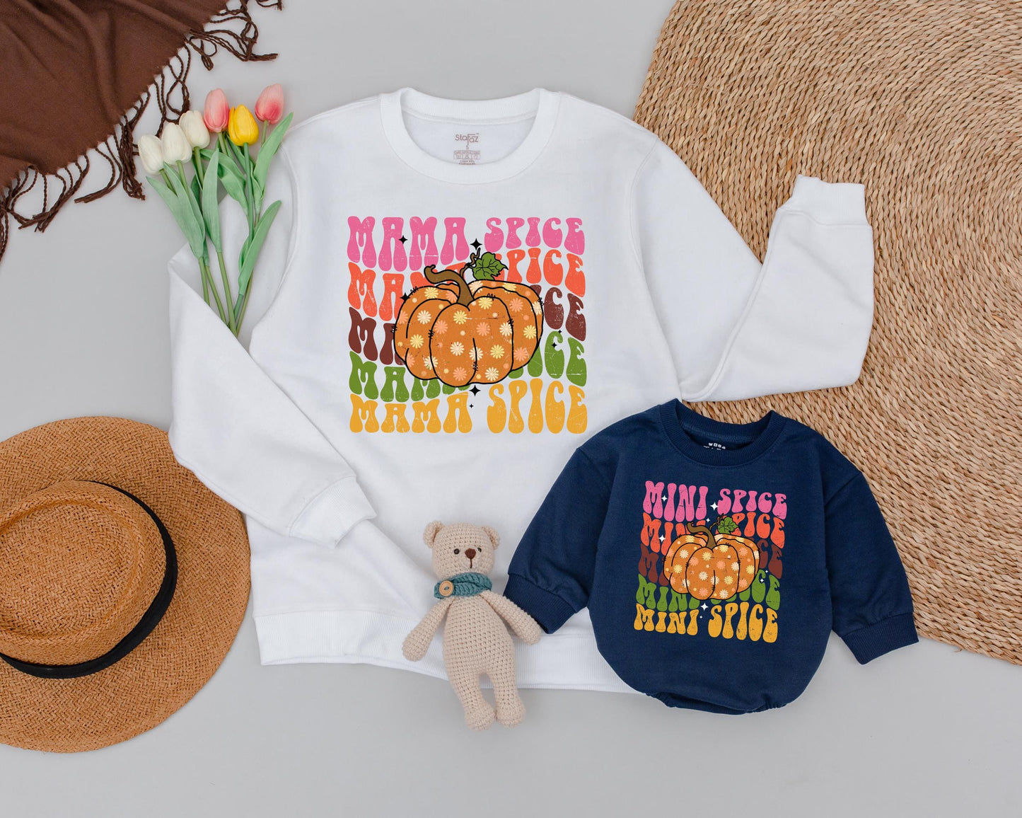 Retro Halloween Pumpkin Spice Matching Family Mama & Mini Sweaters